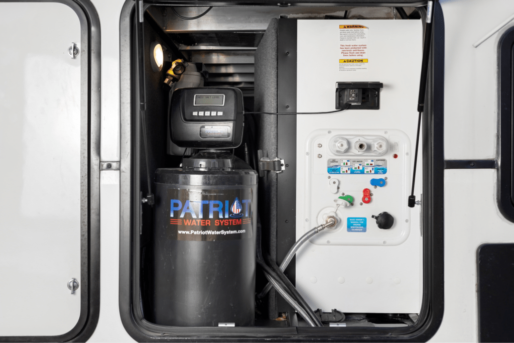 high quality RV water softener system installed inside an RV