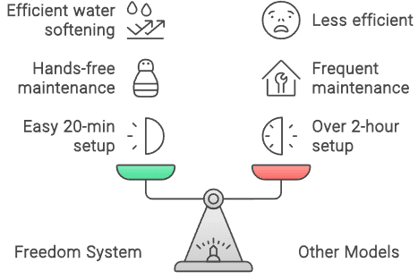 Infographic comparing the freedom RV water softener against other models