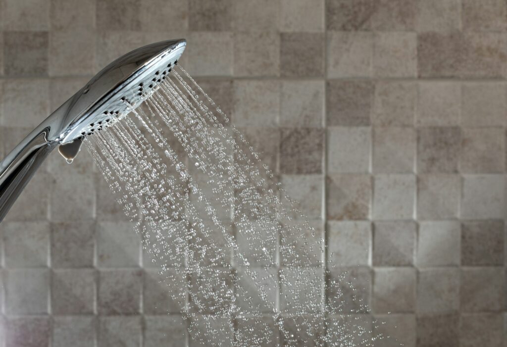 running water of shower faucet