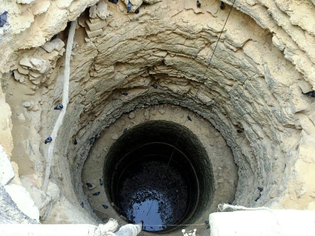 Top view of deep well without water