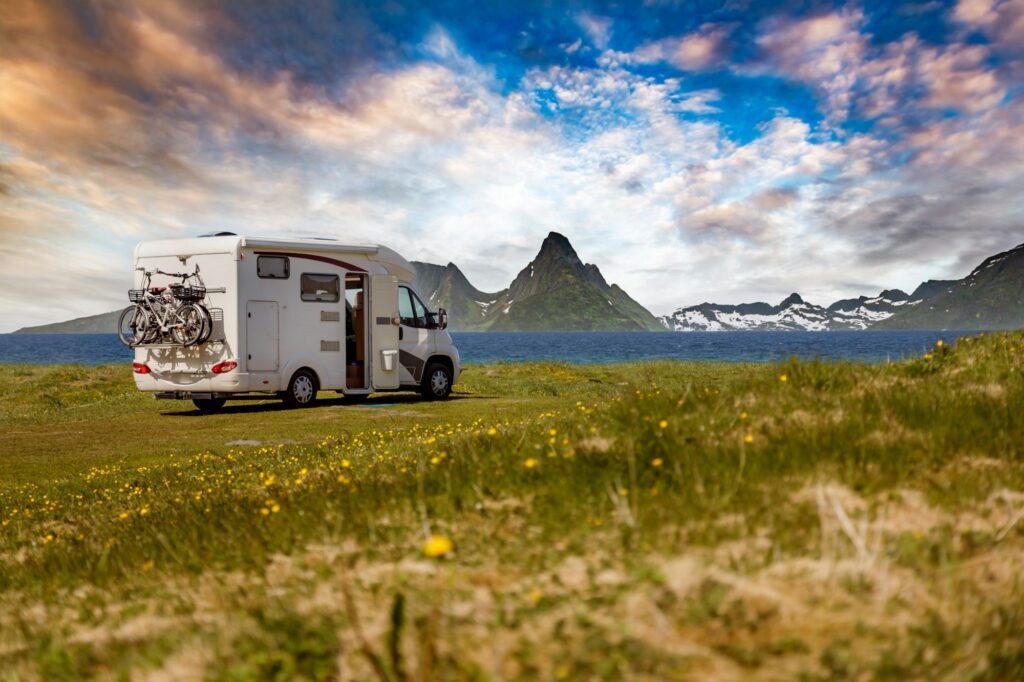 Family vacation travel RV, holiday trip in motorhome